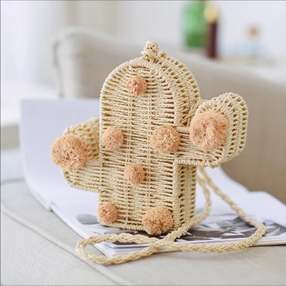 Handmade bohemian cactus Straw summer Shoulder Bag
